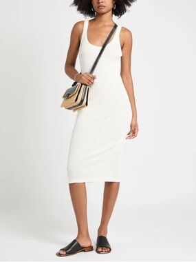Sportmax Ivory Silk-Blend Ribbed Midi Tank Dress - Size S